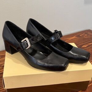 Franco Sarto Black Croc-Accent Mary Jane Block Heels